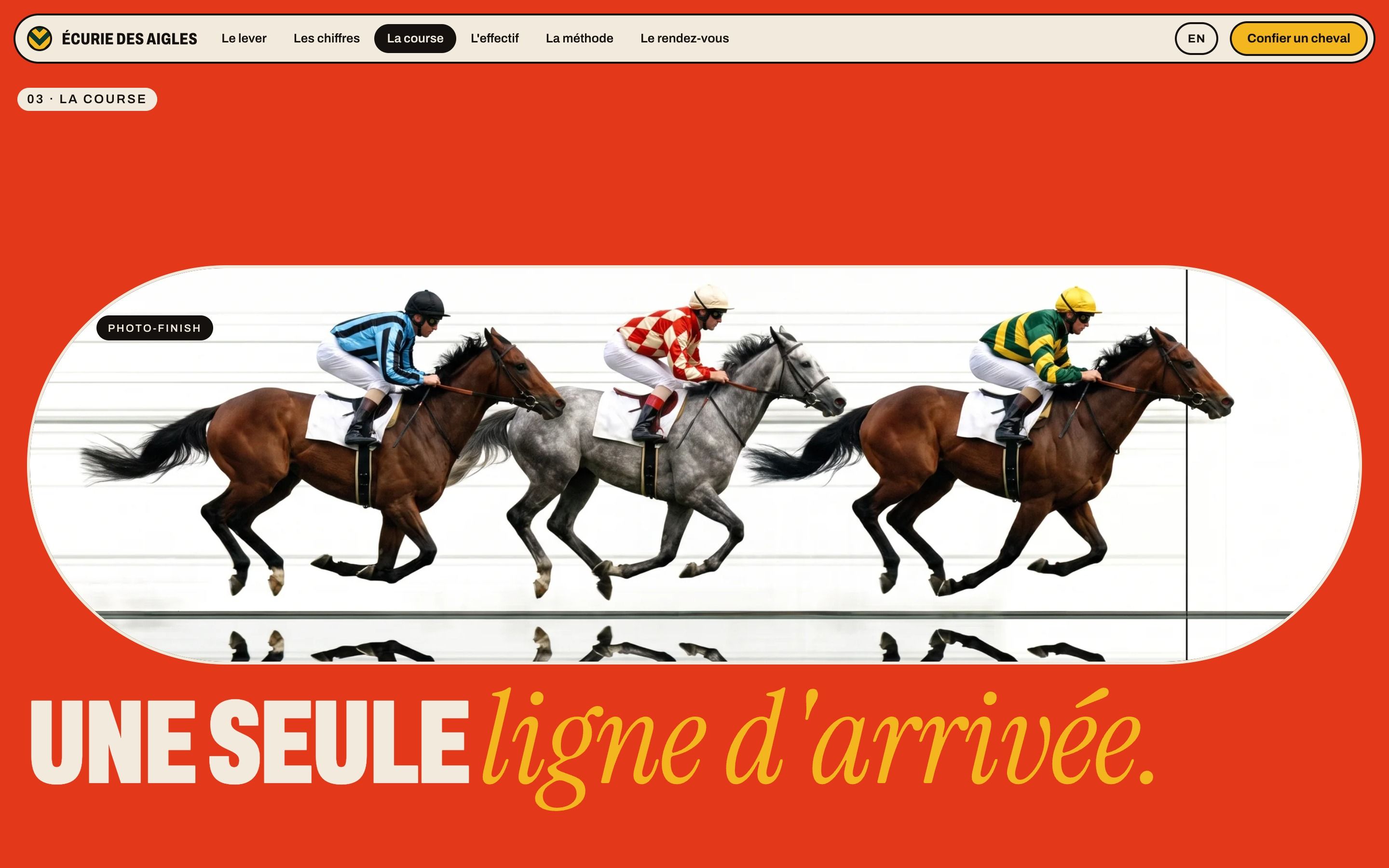Écurie des Aigles, la scène de course basculée au vermillon sur la photo-finish