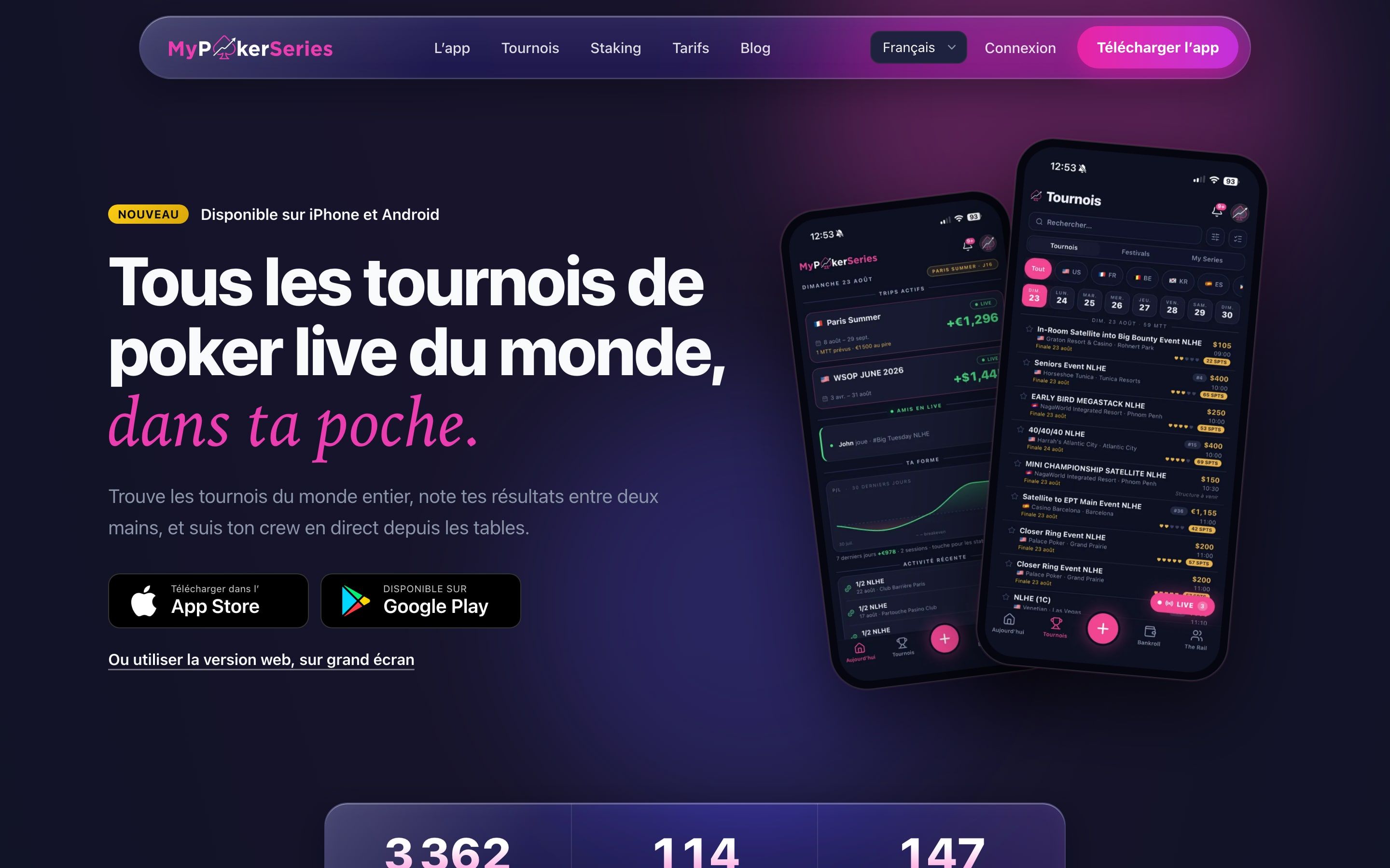 Page d'accueil du site vitrine MyPokerSeries