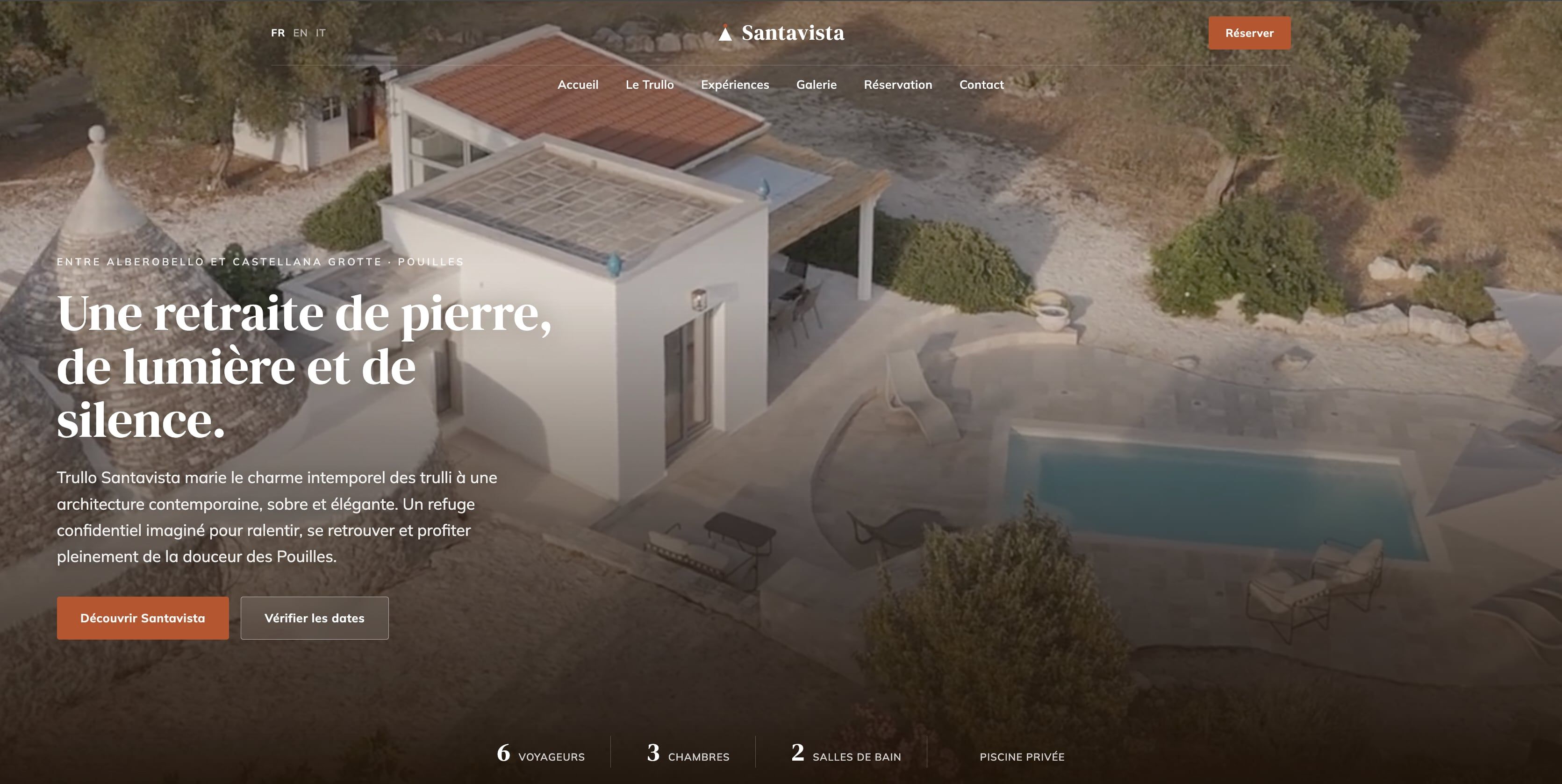 Site vitrine du Trullo Santavista, retraite de charme dans les Pouilles